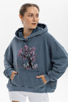 Stone Washed Ghost Tree Printed Relaxed Hoodie