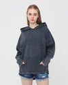 Black Stone Washed Poncho Cut Cotton Women Hoodie