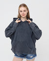 Black Stone Washed Poncho Cut Cotton Women Hoodie