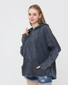 Black Stone Washed Poncho Cut Cotton Women Hoodie