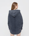 Black Stone Washed Poncho Cut Cotton Women Hoodie