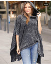 Assymetrical Acid Washed Cotton Hooded Pancho Knitwear