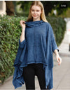 Assymetrical Acid Washed Cotton Hooded Pancho Knitwear