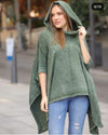 Assymetrical Acid Washed Cotton Hooded Pancho Knitwear