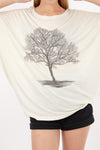 Shinny Sparkly Tree of LifePrinted Cotton Ballon CutWomen Blouse