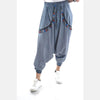 Blue Stone Washed Harem Bohemian Cotton Women Trousers - 